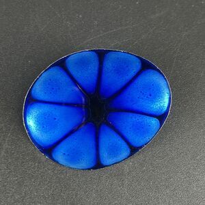 Hogan Bolas Mid Century Modern MCM Enamel on Silver Metal Blue PIN Brooch